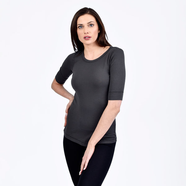 raw edge 1/2 sleeve modern crew - I Want Sense, Sense Clothing, Sense Active Spa Travel Wear for Women, Senseclothing.com